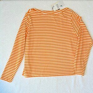 Mango cotton boat neck top/ orange & white stripe